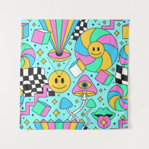 Trippy rainbow 60s pop psychodelic seamless patter wandkleed
