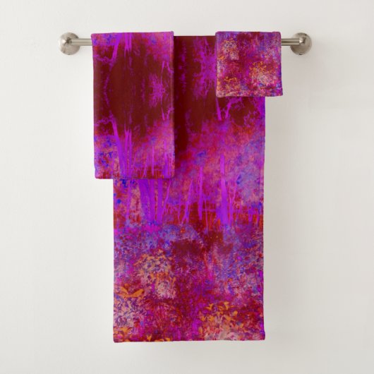 Trippy Red en Magenta Impressionistic Landschap Bad Handdoek (Insitu)