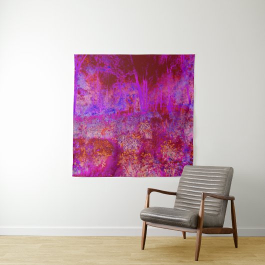 Trippy Red en Magenta Impressionistic Landschap Wandkleed (In situ)