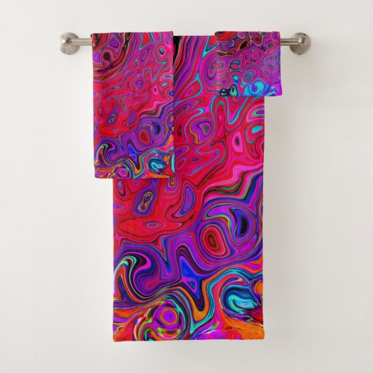 Trippy Red en Paars Abstract Retro vloeibare werve Bad Handdoek (Insitu)