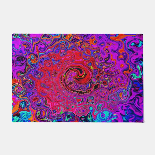 Trippy Red en Paars Abstract Retro vloeibare werve Deurmat (Voorkant)