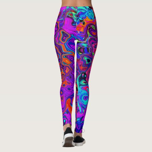 Trippy Red en Paars Abstract Retro vloeibare werve Leggings (Achterkant)