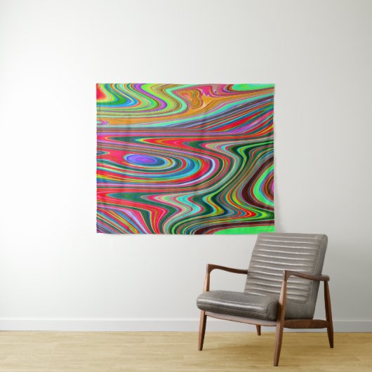 Trippy Red, Green and Blue Abstract Groovy Art Wandkleed (In Situ (horizontaal))