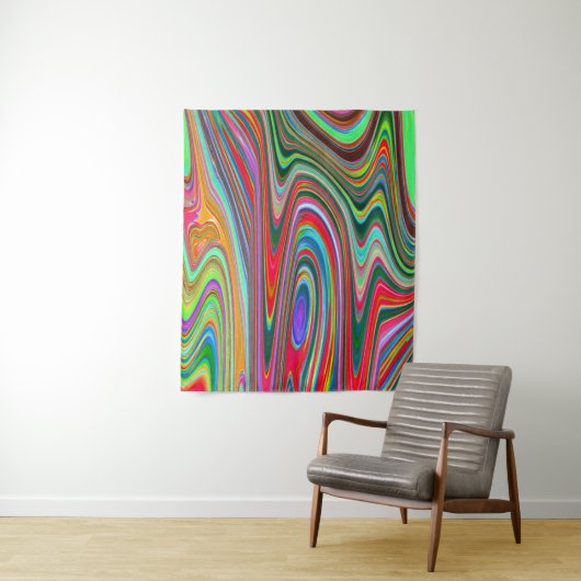 Trippy Red, Green and Blue Abstract Groovy Art Wandkleed (In situ)