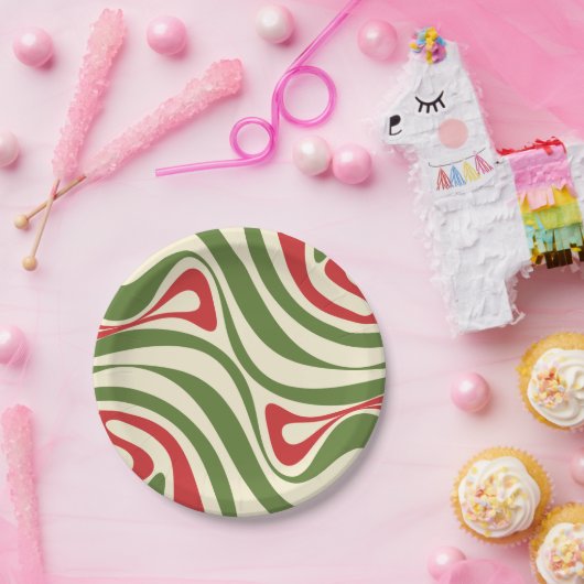 Trippy Retro Abstract Swirl-kerstpatroon Papieren Bordje (Feest)