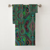 Trippy Retro Black en Lime Green Abstract Patroon Bad Handdoek (Insitu)