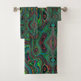 Trippy Retro Black en Lime Green Abstract Patroon Bad Handdoek