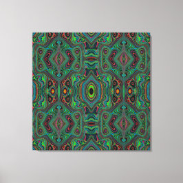 Trippy Retro Black en Lime Green Abstract Patroon Canvas Afdruk