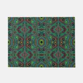 Trippy Retro Black en Lime Green Abstract Patroon Deurmat