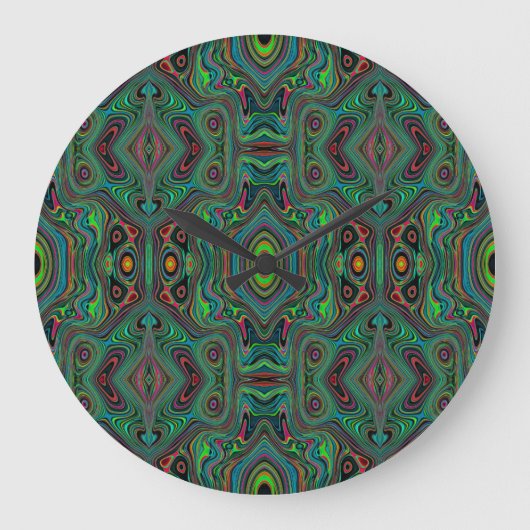 Trippy Retro Black en Lime Green Abstract Patroon Grote Klok (Voorkant)
