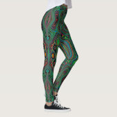 Trippy Retro Black en Lime Green Abstract Patroon Leggings (Rechts)