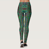 Trippy Retro Black en Lime Green Abstract Patroon Leggings (Achterkant)