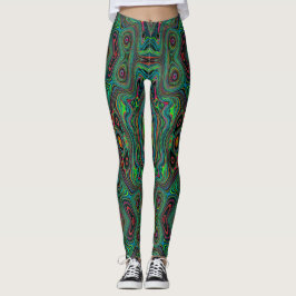Trippy Retro Black en Lime Green Abstract Patroon Leggings