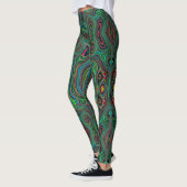 Trippy Retro Black en Lime Green Abstract Patroon Leggings (Links)