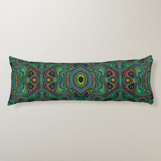 Trippy Retro Black en Lime Green Abstract Patroon Lichaamskussen (Voorkant)