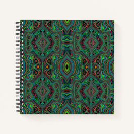Trippy Retro Black en Lime Green Abstract Patroon Notitieboek