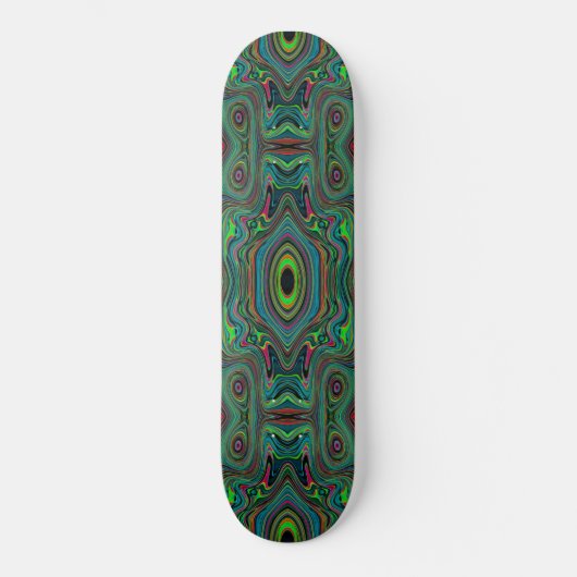 Trippy Retro Black en Lime Green Abstract Patroon Persoonlijk Skateboard (Voorkant)