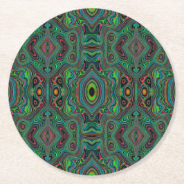 Trippy Retro Black en Lime Green Abstract Patroon Ronde Kartonnen Onderzetter