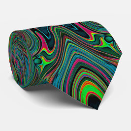 Trippy Retro Black en Lime Green Abstract Patroon Stropdas
