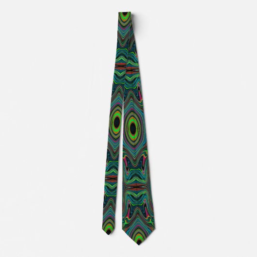 Trippy Retro Black en Lime Green Abstract Patroon Stropdas (Achterkant)