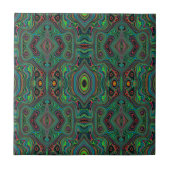 Trippy Retro Black en Lime Green Abstract Patroon Tegeltje (Voorkant)