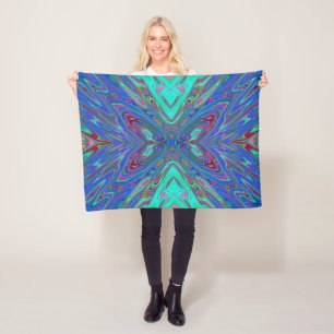 Trippy Retro Blauwe en Rode Abstracte Vlinder Fleece Deken