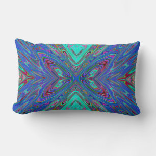 Trippy Retro Blauwe en Rode Abstracte Vlinder Kussen