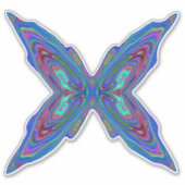 Trippy Retro Blauwe en Rode Abstracte Vlinder Sticker (Voorkant)