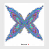Trippy Retro Blauwe en Rode Abstracte Vlinder Sticker (Vel)