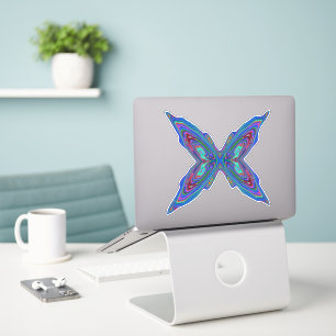 Trippy Retro Blauwe en Rode Abstracte Vlinder Sticker