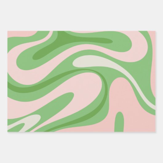 Trippy Retro Boho Abstracte Patronen Groen en Roze Inpakpapier Vel (Voorkant 3)