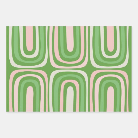 Trippy Retro Boho Abstracte Patronen Groen en Roze Inpakpapier Vel (Voorkant 2)