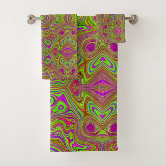 Trippy Retro Chartreuse Magenta Abstract Patroon Bad Handdoek (Insitu)