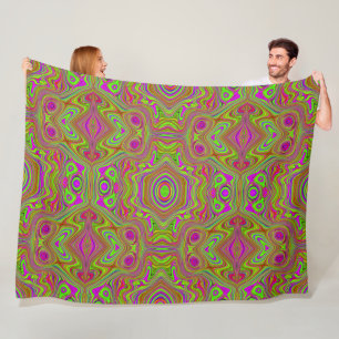 Trippy Retro Chartreuse Magenta Abstract Patroon Fleece Deken