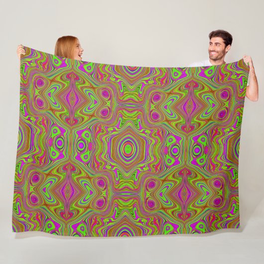 Trippy Retro Chartreuse Magenta Abstract Patroon Fleece Deken (In situ)
