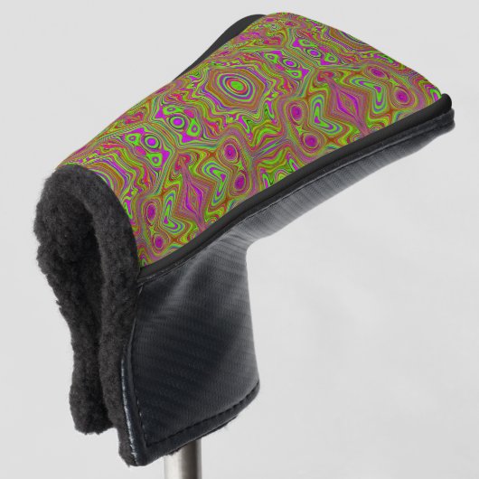 Trippy Retro Chartreuse Magenta Abstract Patroon Golfheadcover (3/4 voorkant)