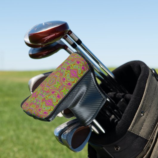 Trippy Retro Chartreuse Magenta Abstract Patroon Golfheadcover (Insitu)