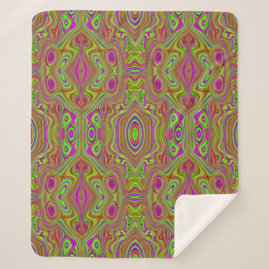 Trippy Retro Chartreuse Magenta Abstract Patroon Sherpa Deken (Voorkant)