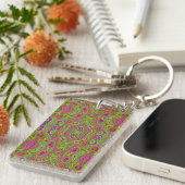 Trippy Retro Chartreuse Magenta Abstract Patroon Sleutelhanger (Voorkant Rechts)