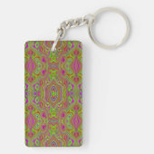 Trippy Retro Chartreuse Magenta Abstract Patroon Sleutelhanger (achterkant)