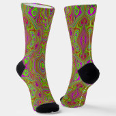 Trippy Retro Chartreuse Magenta Abstract Patroon Sokken (Gebogen)