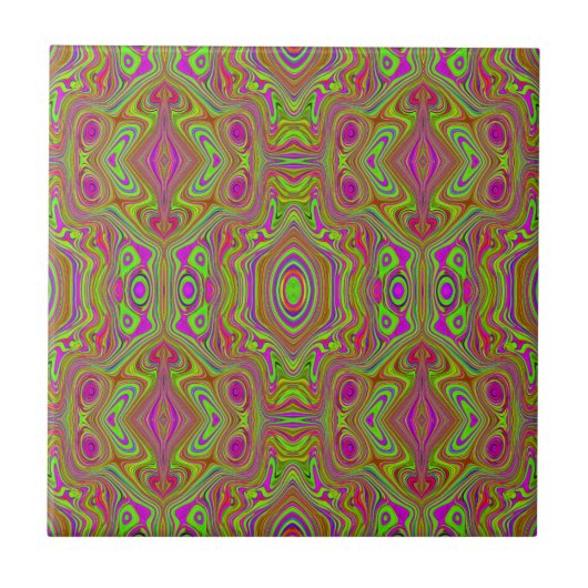 Trippy Retro Chartreuse Magenta Abstract Patroon Tegeltje (Voorkant)