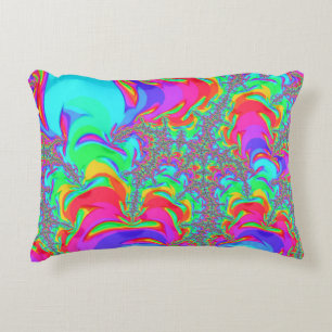 Trippy Retro Levendig Neon Regenboog Fractale Kuns Accent Kussen