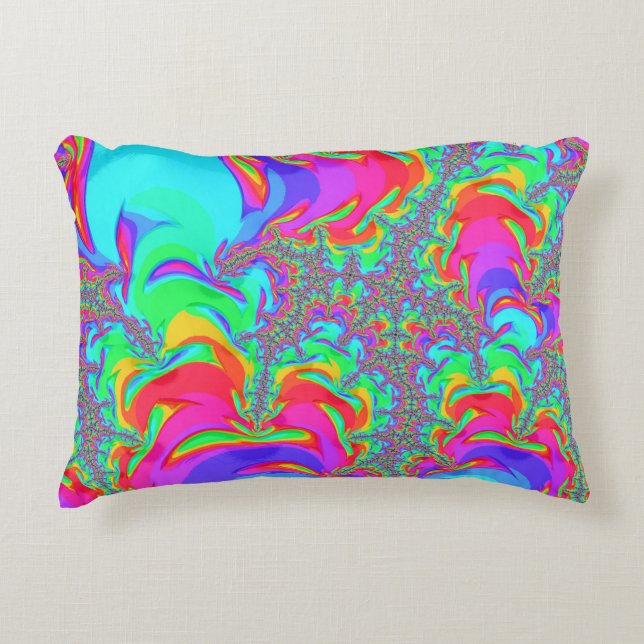 Trippy Retro Levendig Neon Regenboog Fractale Kuns Accent Kussen (Voorkant)