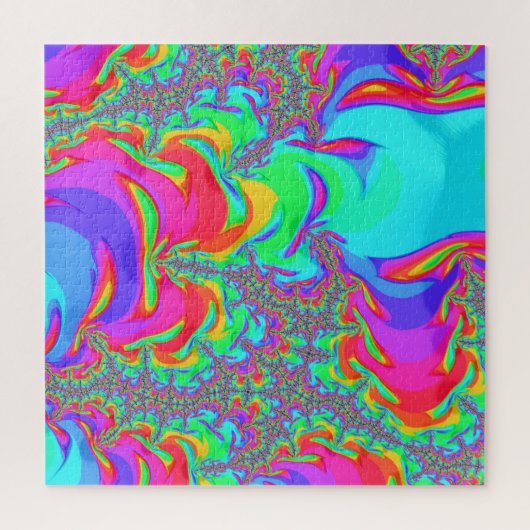 Trippy Retro Levendig Neon Regenboog Fractale Kuns Legpuzzel (Verticaal)