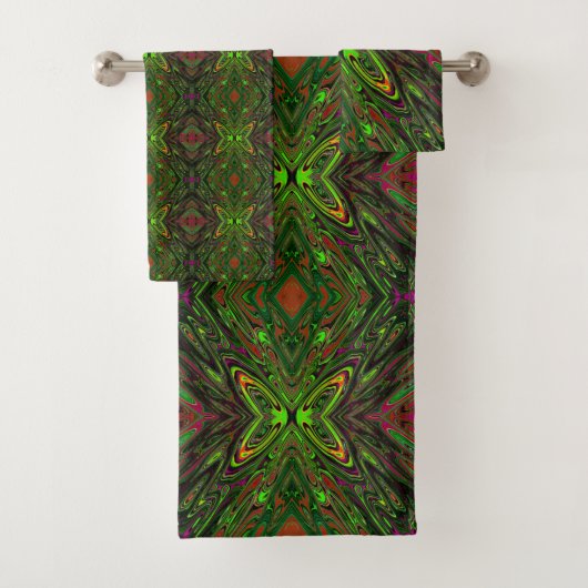Trippy Retro Limegroene Abstracte Vlinder Bad Handdoek (Insitu)