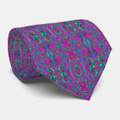 Trippy Retro Magenta, Blauw en Groen Abstract Stropdas (Opgerold)