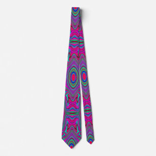 Trippy Retro Magenta, Blauw en Groen Abstract Stropdas