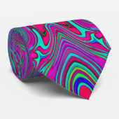 Trippy Retro Magenta, Blauw en Groen Abstract Stropdas (Opgerold)