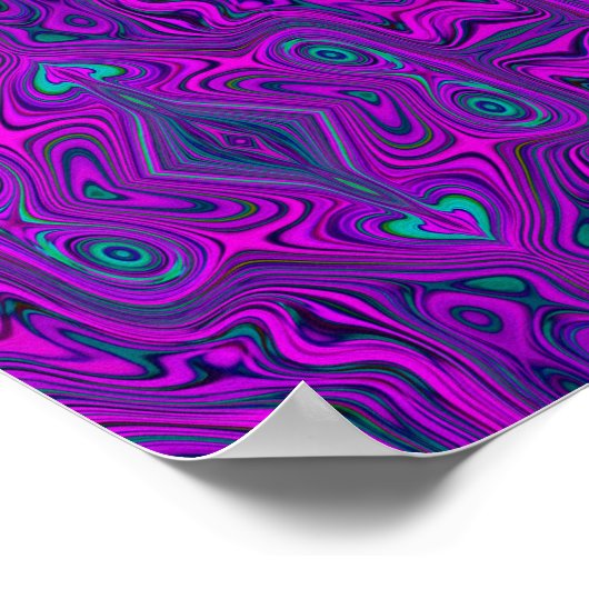 Trippy Retro Magenta en Black Abstract Pattern Poster (Hoek)